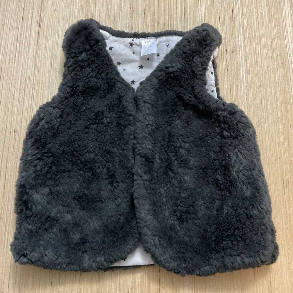 H&M Black Brown Faux Fur Vest Kids Size 18 Mo -2 Years